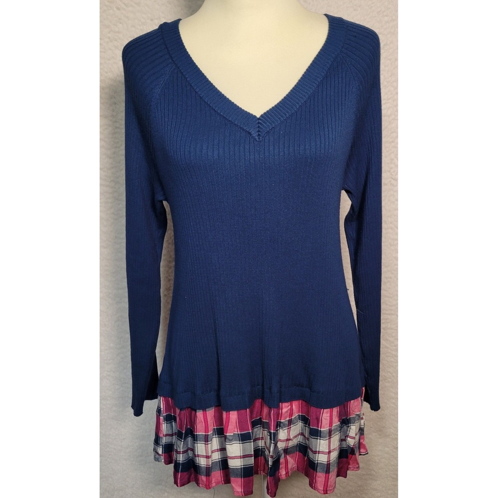 Torrid Sweater Shirt Top Size 1 Flannel Long Sleeve Pullover Knit V-Neck 1989